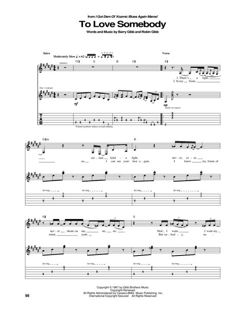 To Love Somebody by The Bee Gees Sheet Music for Guitar Tab at Sheet ...