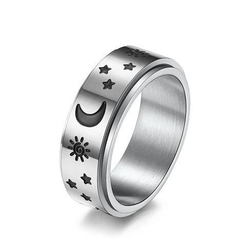 Titanium Stainless Steel Spinner Rings Moon And Star Fidget Ring Stress ...