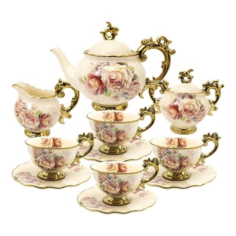 Buy fanquare 15 Pieces British Porcelain Tea Set, Floral Vintage China Coffee Set, Wedding Tea ...