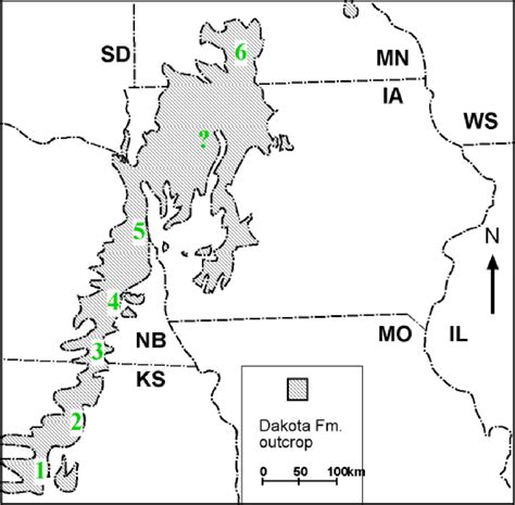 Plant megafossil localities and regional outcrop of the Dakota... | Download High-Resolution ...