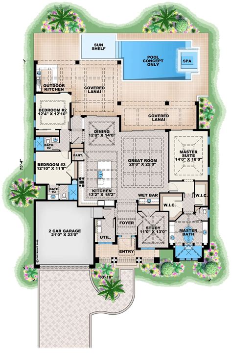 floor plan: Contemporary Style House Plan - 3 Beds 3.00 Baths 2684 Sq/Ft Plan #27-551 Floor Plan ...