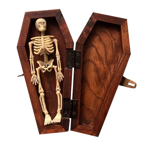 Wood Coffin Box with Skeleton RIP Antique Vintage Reproduction Gothic ...