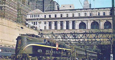 transpress nz: Pennsylvania Railroad GG1 leaves Penn Station, New York, 1960s