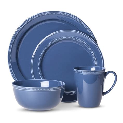 blue dinnerware set with beaded edge