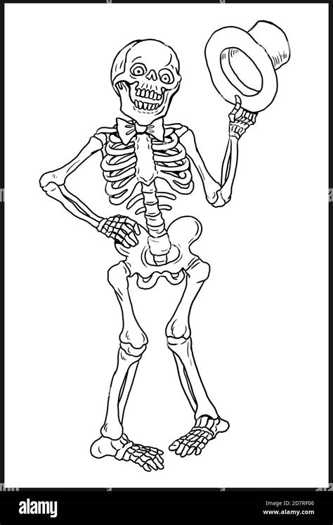 Funny human skeleton. Halloween drawing. Coloring template Stock Photo ...