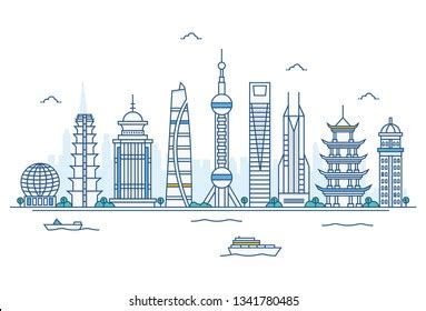 Vector Cartoon Illustration Shanghai Skyline Isolated Stock Vector ...