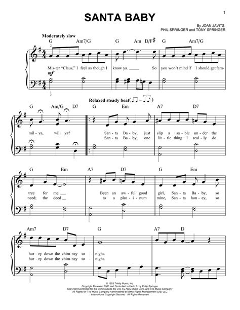 Santa Baby by Eartha Kitt Sheet Music for Very Easy Piano at Sheet ...