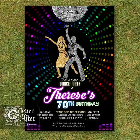 Disco Invitation 70's disco dance night party invite Neon