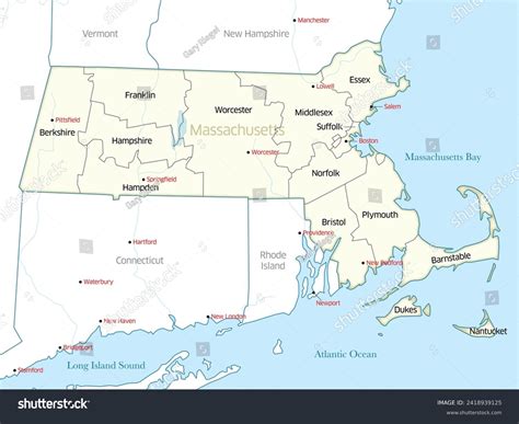 Political Map Showing Counties State Massachusetts Stock Illustration ...