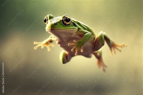 Cute jumping frog with copy space, created with Generative AI ...