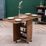 WAYTRIM Folding Dining Table Versatile Dinner Table with 6 Wheels and 2 Storage Racks, Space ...