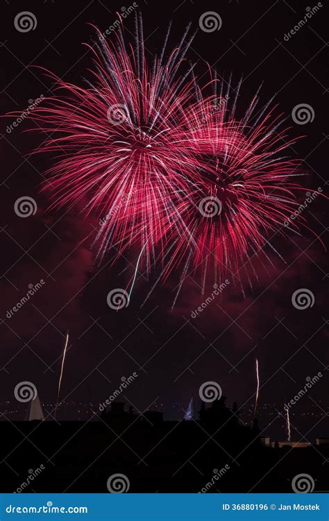 Prague castle fireworks stock photo. Image of church - 36880196