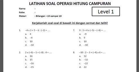 Operasi Campuran Bilangan Bulat Worksheet | Hot Sex Picture