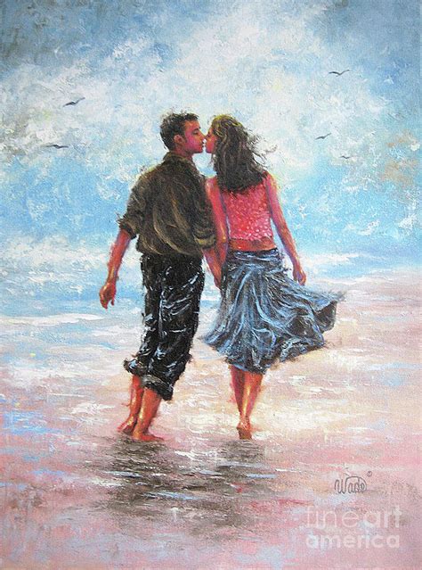 Beach Lovers Kiss Painting by Vickie Wade