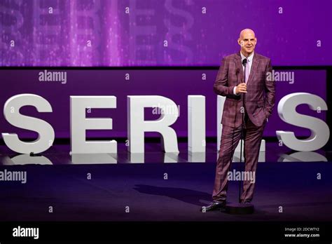 Harlan Coben poses on the stage at the Canneseries Awards ceremony ...