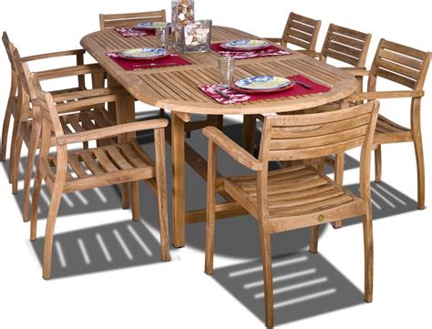 Amazonia Teak Coventry 9 Piece Oval Teak Outdoor Dining Set with ...