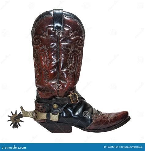 Vintage Cowboy Boots with Spurs Isolated on White Background Stock Photo - Image of closeup ...