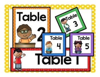 Table signs and labels for your classroom! 6 tables with coordinating ...