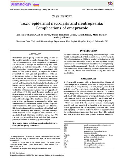 (PDF) Toxic epidermal necrolysis and neutropaenia: Complications of omeprazole | ayush sinha ...