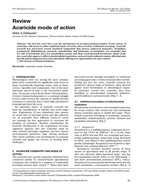 Acaricide Mode of Action DEKEYSER REVIEW | PDF | Enzyme Inhibitor ...