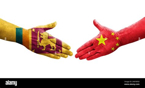 Handshake between Sri Lanka and China flags painted on hands, isolated transparent image Stock ...