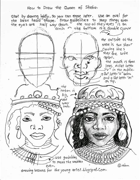 How To Draw The Queen of Sheba, Free Printable Worksheet (How to Draw ...