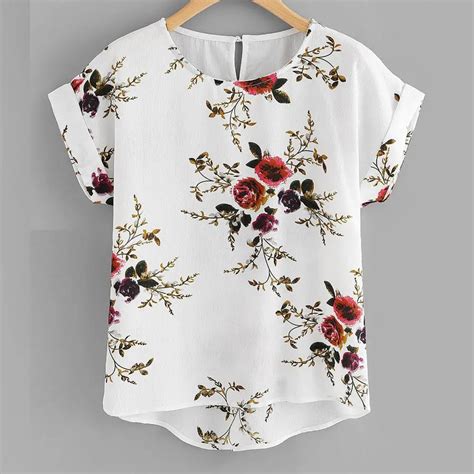 Summer Fashion Floral Print Blouse Pullover Ladies O Neck Tee Tops Female Women's Short Sleeve ...