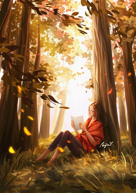 Serenity of Fall Art Print Reading In Forest Book Lover | Etsy in 2021 ...