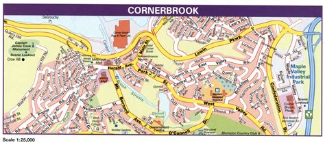 Cornerbrook Canada city map.Cornerbrook downtown map with tourist attractions