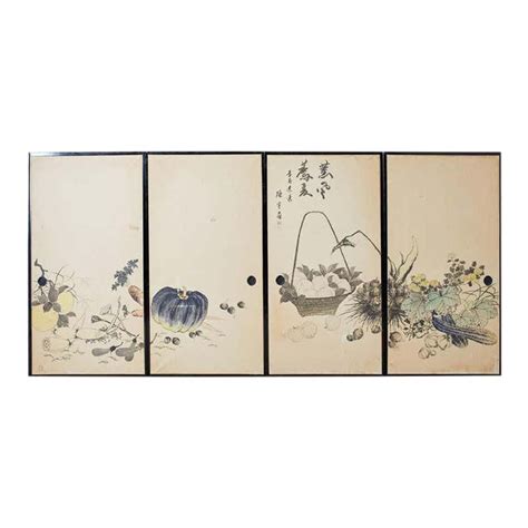 Set of Four Japanese Fusuma Painted Door Panels | Chairish