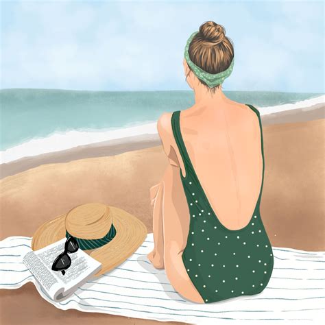 Digital illustration ~ girl in the beach | Beach art painting, Beach illustration, Illustration ...