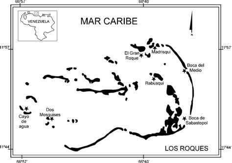 Map of National Park Archipielago Los Roques, indicating the location ...