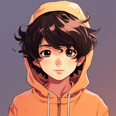 Premium Photo | Anime boy in a hoodie with a yellow hoodie generative ai