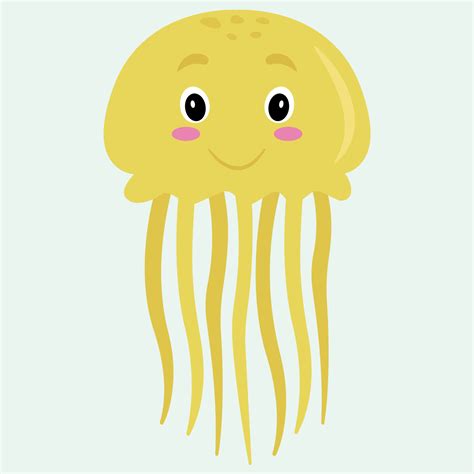 Cute cartoon yellow jellyfish. Sea life. Flat vector illustration for children. 5085863 Vector ...