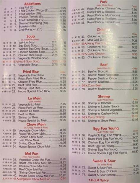 Hong Kong Buffet Menu, Marquette, MI