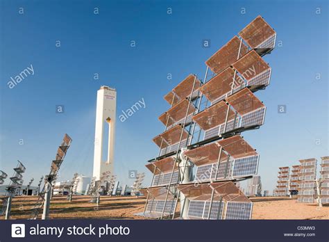 The PS10 solar thermal tower, the only such working solar tower currently in the world Stock ...