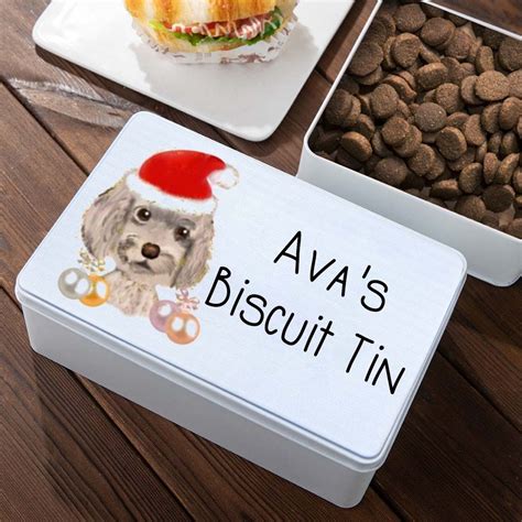 Personalized Biscuit Tin with Dog Patterns, Dog Food Tin, Christmas Treat Tin, Christmas Pet ...