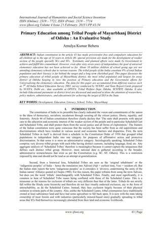 Primary Education among Tribal People of Mayurbhanj District of Odisha : An Evaluative Study | PDF