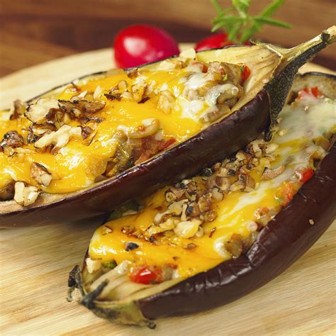 Stuffed Eggplant Topped with Cheese | So Delicious