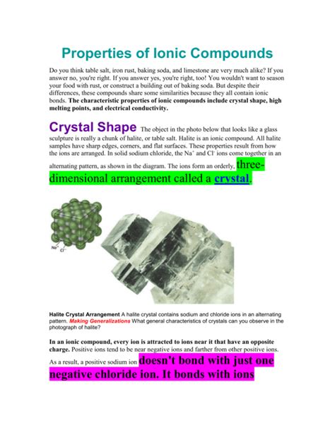 Properties of Ionic Compounds