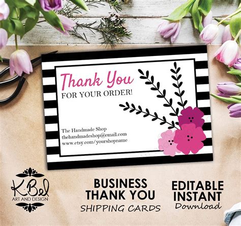 Printable Thank You Business Cards Editable Business Thank | Etsy | Thank you business cards ...