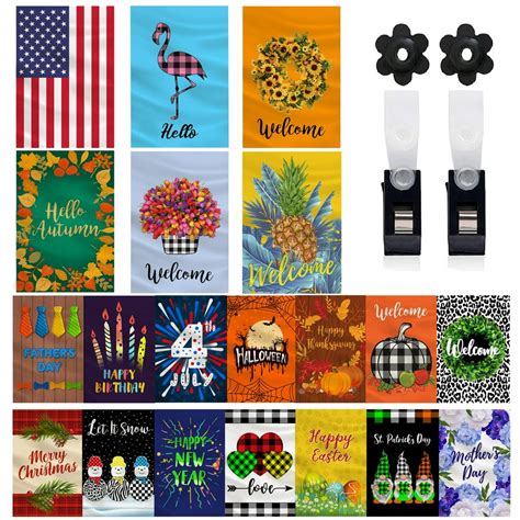 Mogarden 20-Pack Seasonal Garden Flags Set, Double Sided 12 x 18 Inch ...