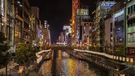 1366x768px | free download | HD wallpaper: dotonbori canal, road, night ...