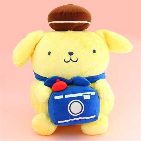 Pompompurin Travelling Plushie With Camera - Big | Japanese plushies, Kawaii plushies, Kawaii toys