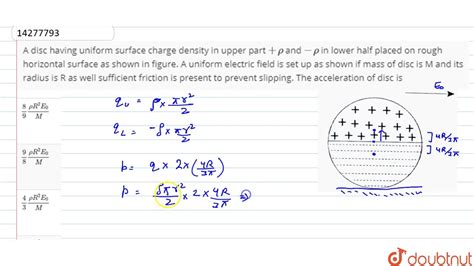 A disc having uniform surface charge density in upper part `+rho` and ...