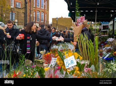 Columbia Road flower market during the Sunday market day in East London ...