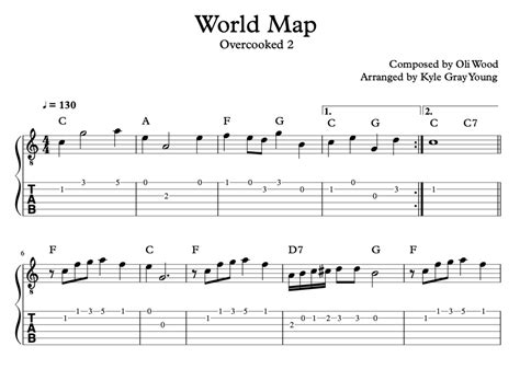 Overcooked 2 - World Map (easy guitar tab/sheet music)