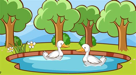 Scene with ducks in the pond 1235275 Vector Art at Vecteezy