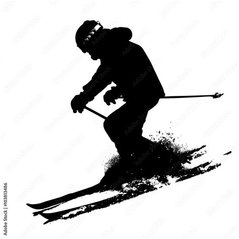 Vettoriale Stock Mountain skier speeding down slope. Vector sport ...