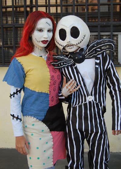 two people dressed up as jack and sally from the nightmare before they ...